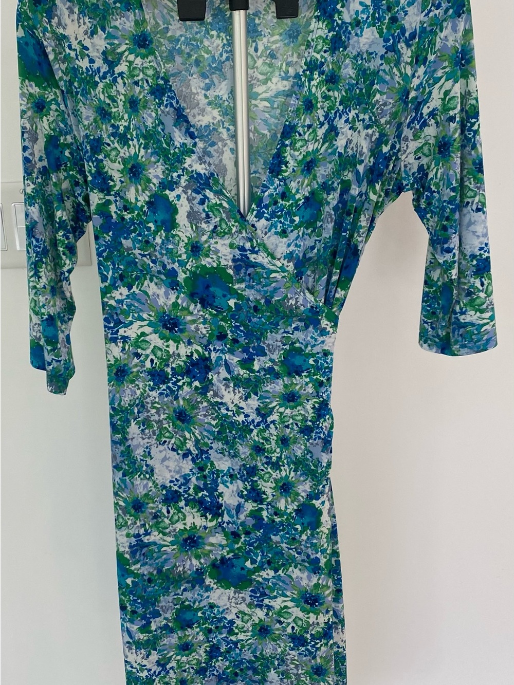 Nikki Poulos Blue & Green Floral Wrap Dress - Women's